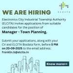 ELCITA is hiring for the position of Manager – Town Planning